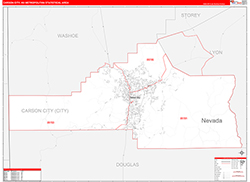 Carson City Metro Area Wall Map Red Line Style 2026